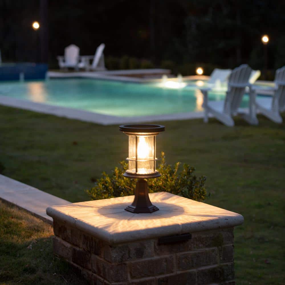 Silo 1-Light Black Modern Outdoor Solar Warm White LED Post Light with Wall Sconce and Pier Base Mounting Options - Hercitys