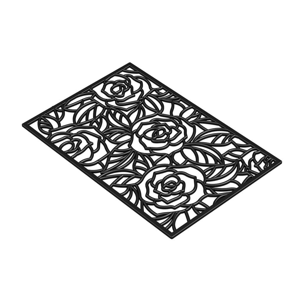 Black Rose Rubber Doormat, 18″ x 30″ - Hercitys