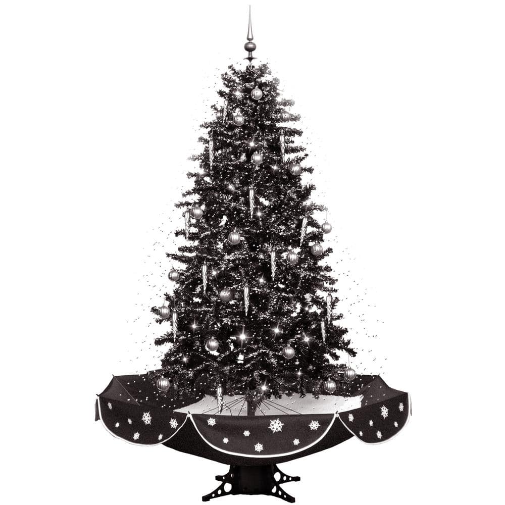 Let It Snow Series 75-in. Musical Artificial Christmas Tree with Black Umbrella Base and Snow Function - Hercitys