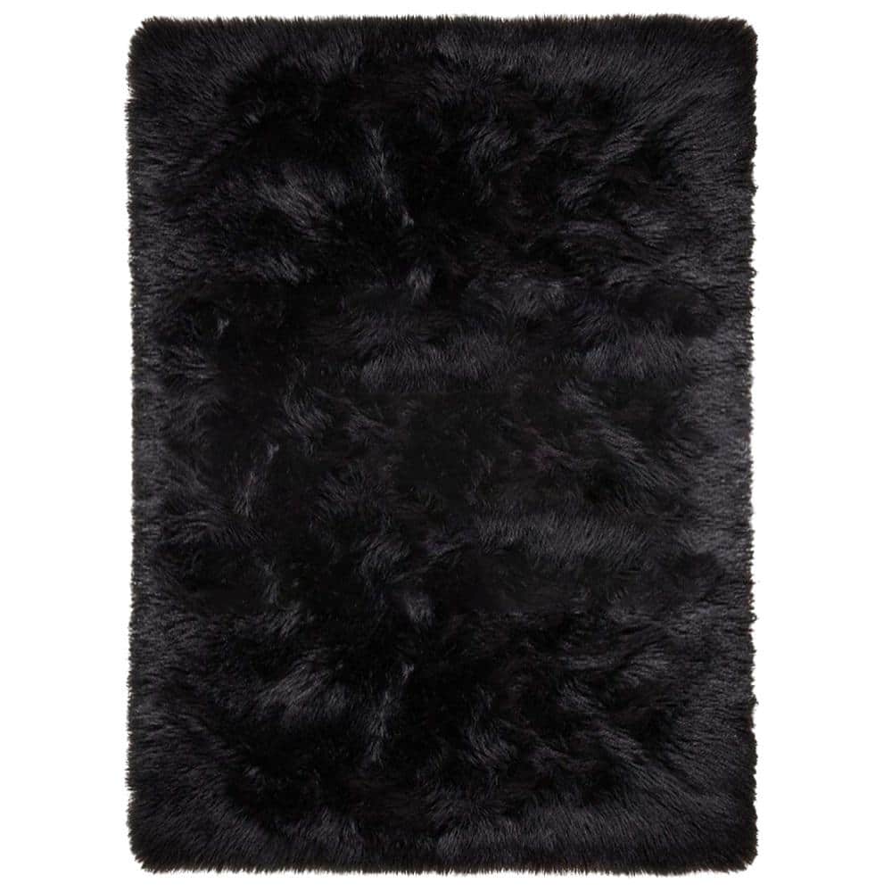 Sheepskin Faux Furry Black Shaggy Cozy Rugs 5 ft. x 6 ft. 6 in. Area Rug - Hercitys