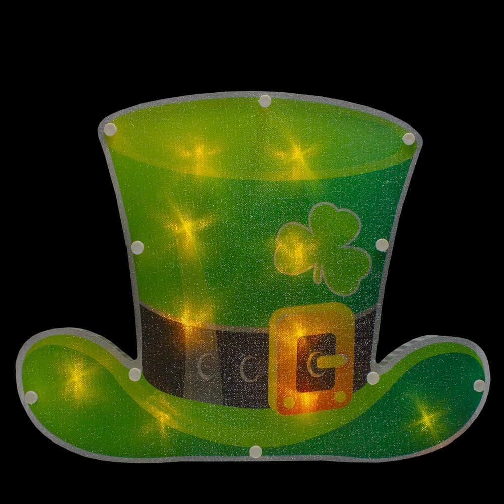 9.5 in. H x 12.5 in. L LED Lighted Irish St. Patrick’s Day Leprechaun Hat Window Silhouette with Timer - Hercitys