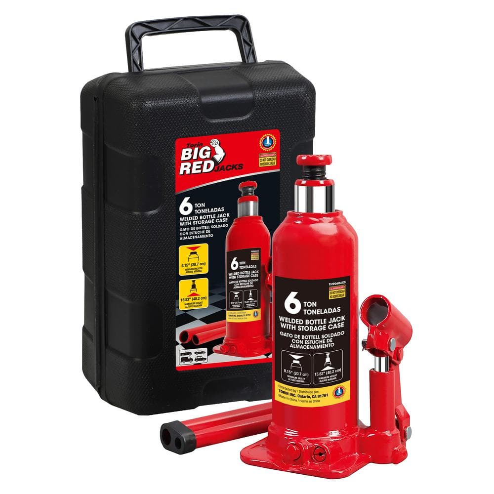 Hydraulic Welded Bottle Jack with Carrying Case, 6-Ton (12,000 lbs.) Capacity, Red - Hercitys