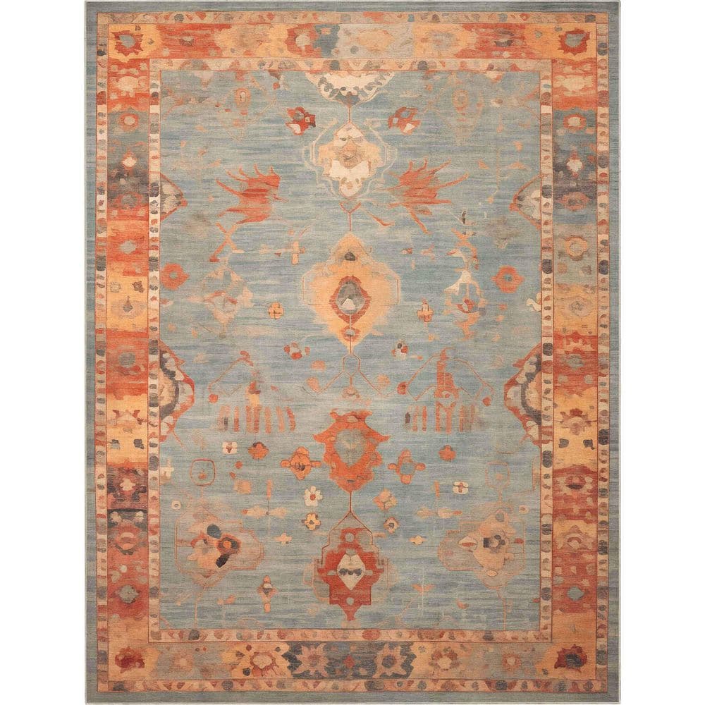Ushak Marmaris Vintage, Medallion, Pastel, Blue 5 ft. 3 in. x 7 ft. 3 in., Area Rug - Hercitys