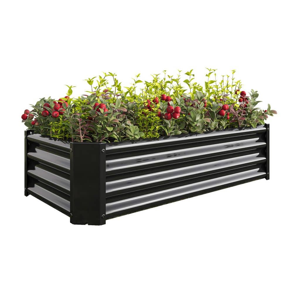 Rectangle Metal Raised Garden Bed 47.2 in. L x 24 in. W x 11.81 in. H Galvanized Steel Planter Box for Vegetables(Black) - Hercitys