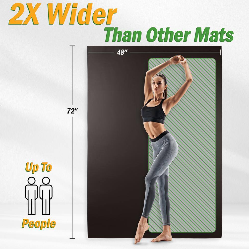 6 ft. L x 4 ft. W – 8mm Thick – 24 Sq. Ft. – Non-Slip Yoga Exercise Workout Mat by Wakeman (Black) – Gym Flooring Mat - Hercitys