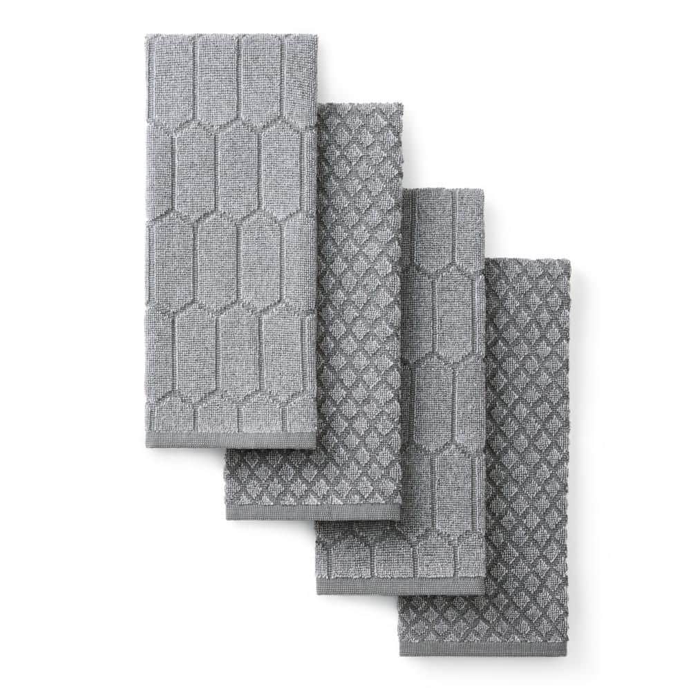 Honeycomb Chambray Solid Textured 16 in. x 28 in. Honeycomb Grey Cotton Kitchen Towel Set (4-Piece) - Hercitys