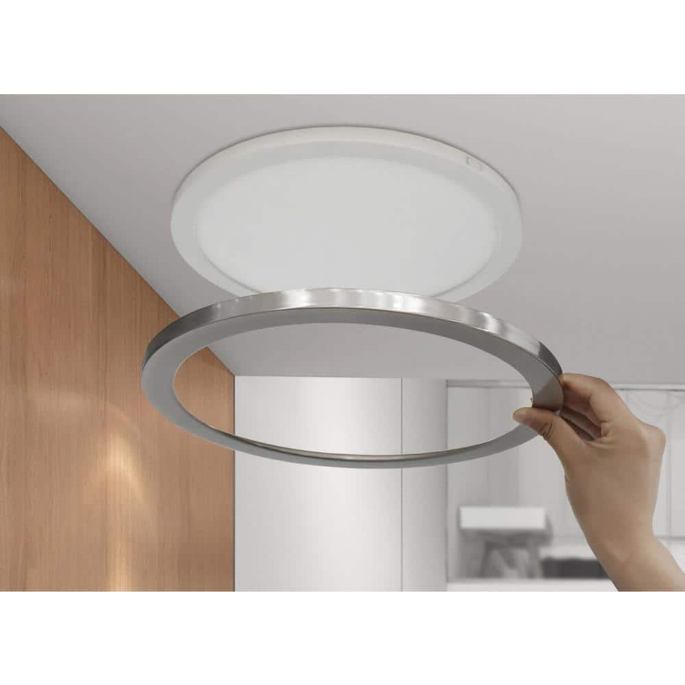 ModPLUS 12-Watt 7 in. Round Brushed Steel Integrated LED Flush Mount - Hercitys