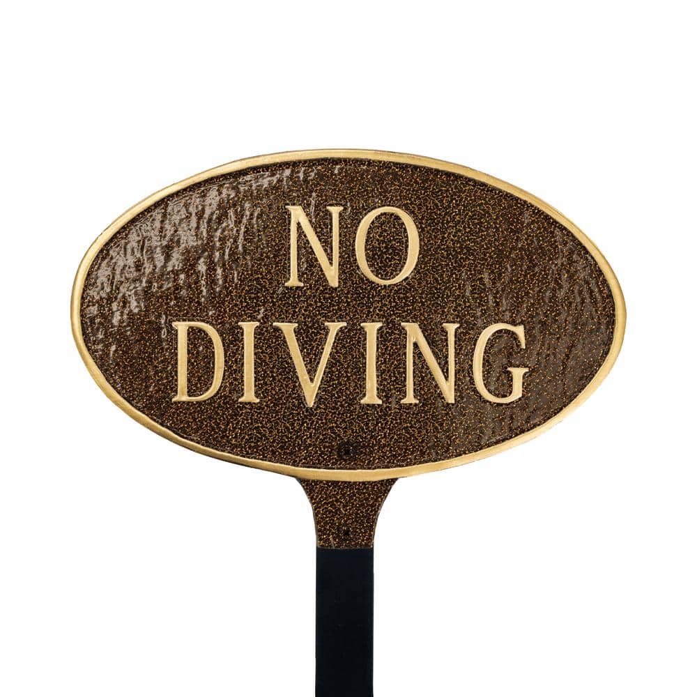 No Diving Standard Oval Statement Plaque with Lawn Stake – Hammered Bronze - Hercitys