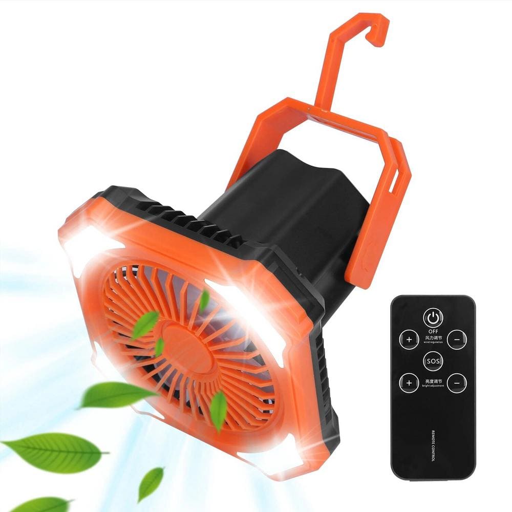 Portable 6 in. 3 Fan Speeds Desk Fan in Orange, 10000mAh Battery Powered Hanging Hook, USB Rechargeable 4 Light Modes - Hercitys