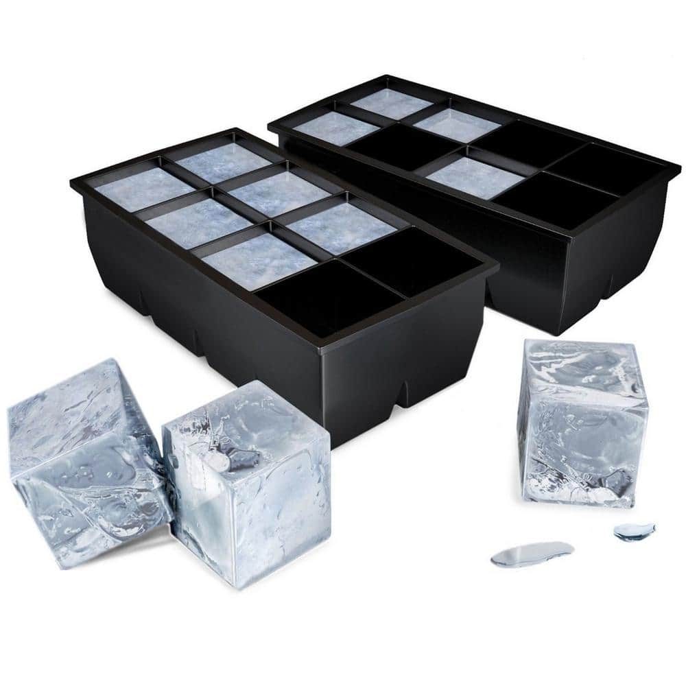 Set of Silicone Ice Cube Trays Makes 8 Large 2 in. x 2 in. Cubes Each for Beverages, Reusable and BPA Free (2-Piece) - Hercitys