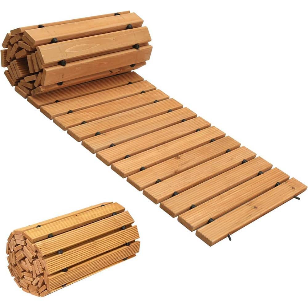 8 ft. Cedar Wooden Garden Pathway, Roll Out Decorative Walkway for Outdoor Use - Hercitys