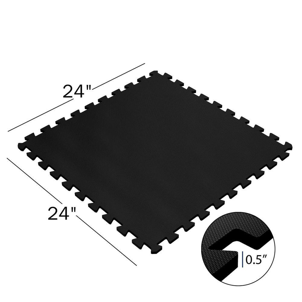 Black 24 in. W x 24 in. L x 0.5 in. T Foam Interlocking Floor Mat Tiles for Home Gym (16 sq. ft.) (4-Pack) - Hercitys