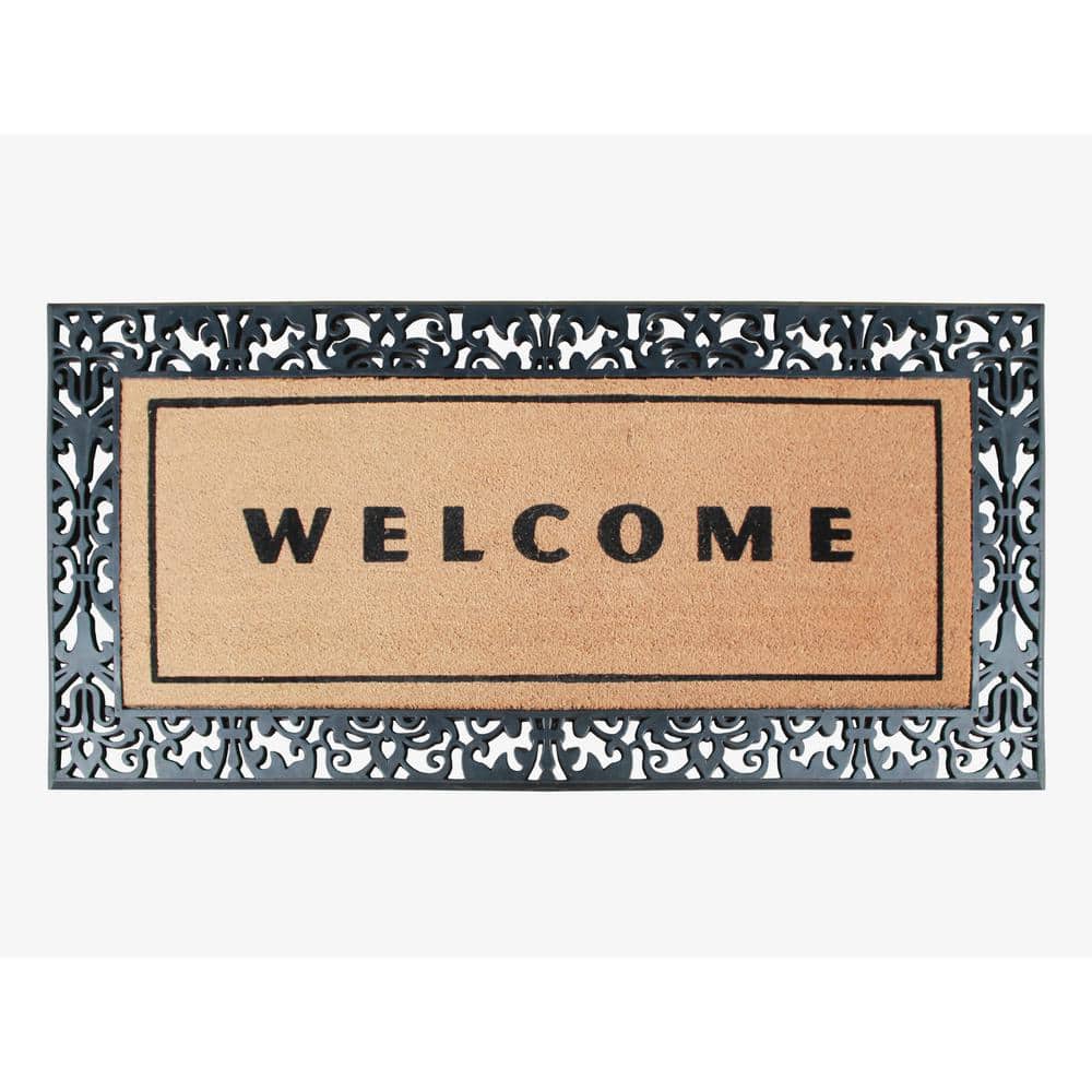 A1HC Welcome Flocked Entrance Door Mats Black/Beige 30 in. x 60 in. Rubber & Coir, Heavy Duty, Extra Large Size Doormat - Hercitys