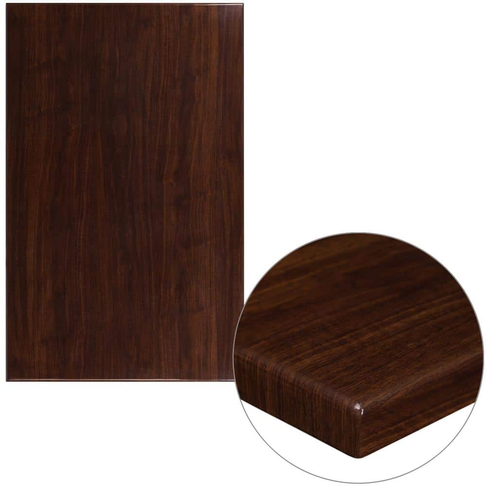 Glenbrook 30 in. x 48 in. High-Gloss Walnut Resin Rectangle Table Top with 2 in. Thick Drop-Lip - Hercitys