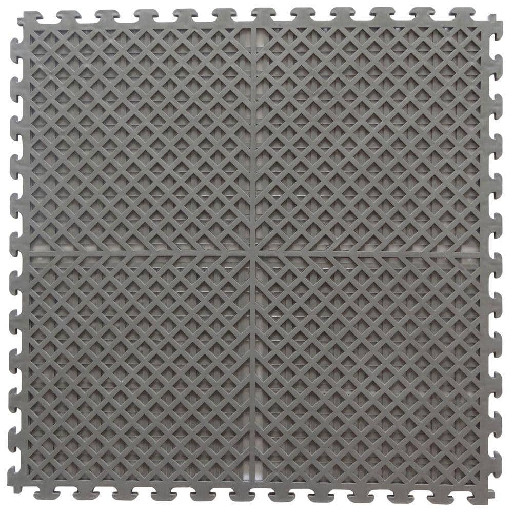 Multi-Purpose 18.3 in. x 18.3 in. Dove Gray Commercial PVC Garage Flooring Tile with Vented Drain Pattern (6-Pieces) - Hercitys