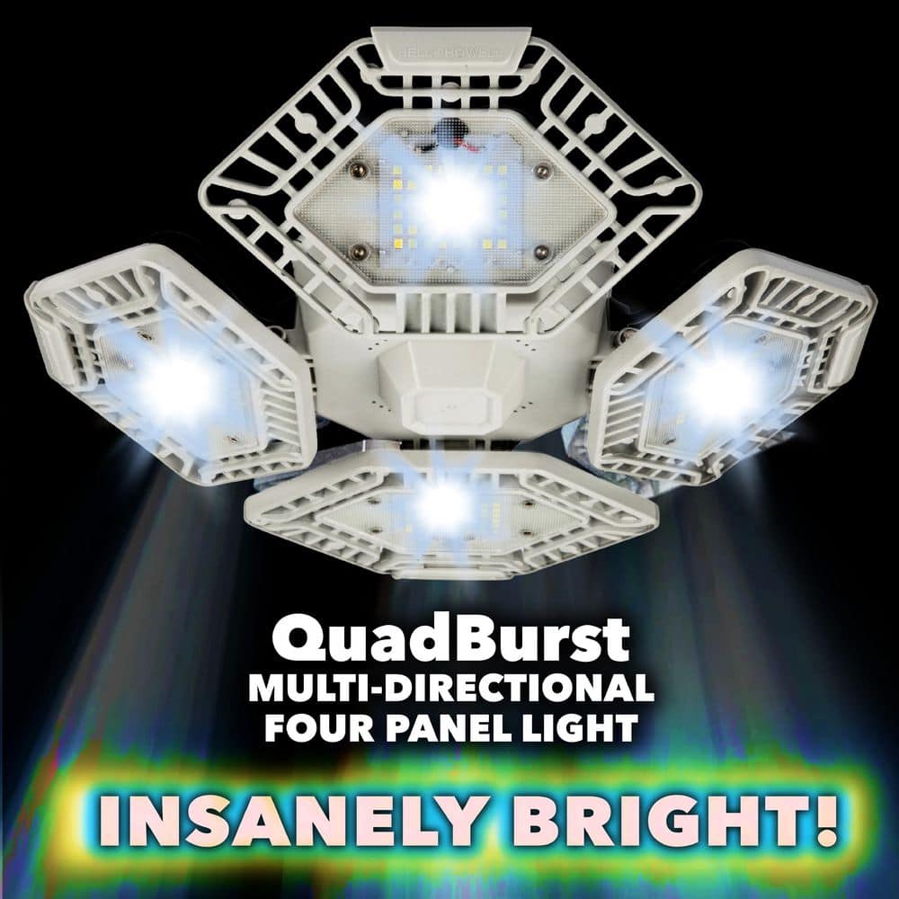 QuadBurst 10.6 in. 192 High Intensity LED 5500 Lumens White Flush Mount Ceiling Garage Light with 4 Adjustable Heads - Hercitys