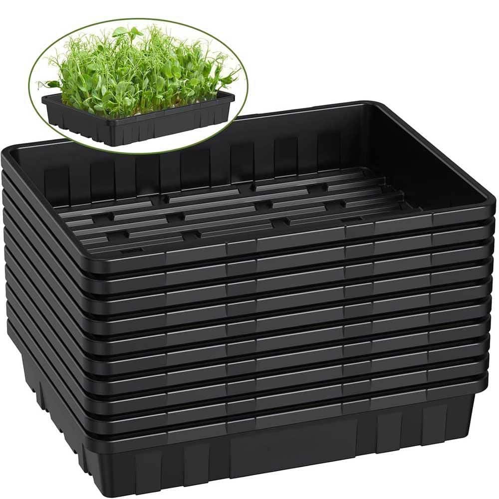 Extra Thick Heavy Duty Seed Starting Trays 10-Pack Microgreens Growing Trays Plant Germination Flats Reusable - Hercitys