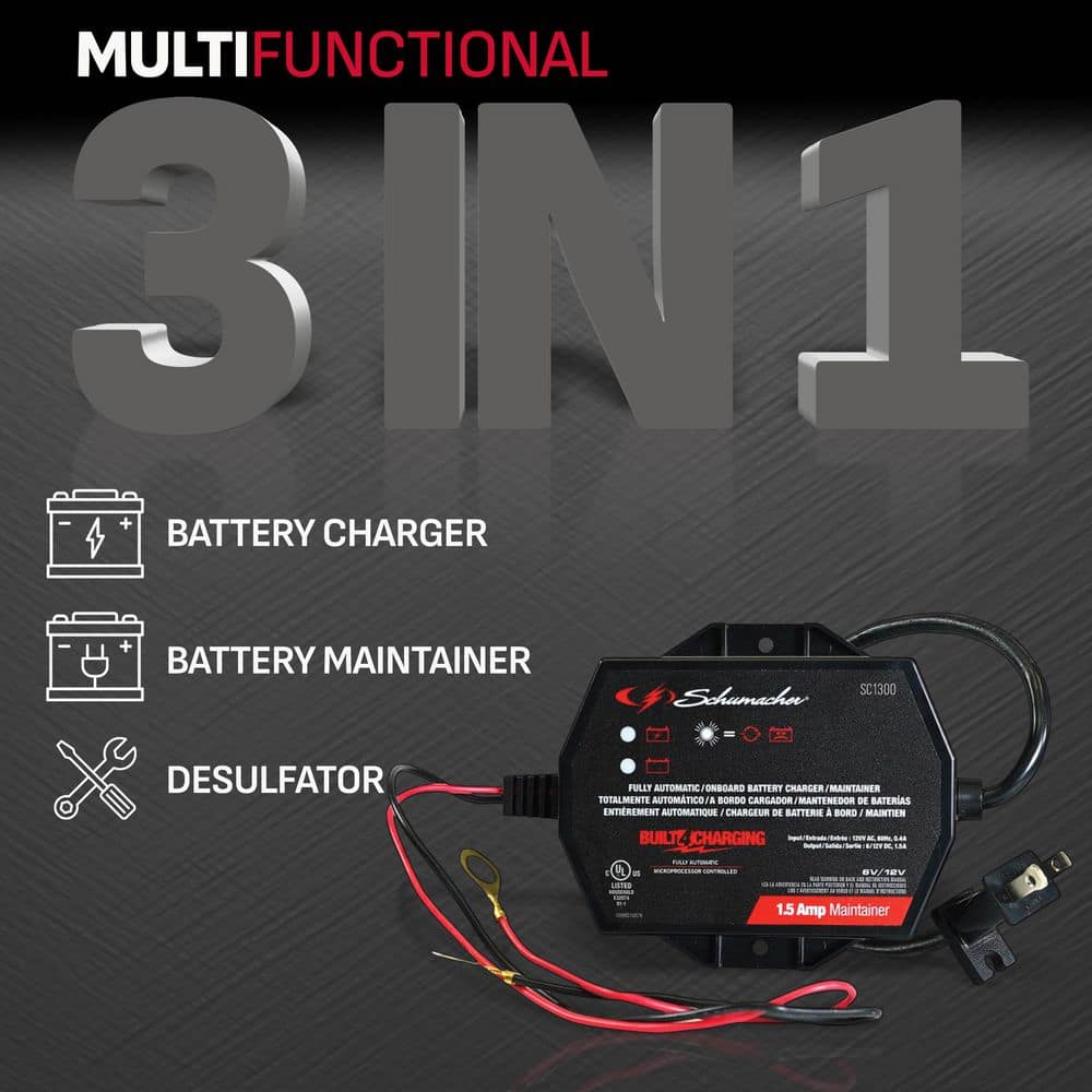 Automotive 6 Volt and 12 Volt 1.5 Amp Fully Automatic Battery Maintainer with Reverse Hook-up Protection - Hercitys