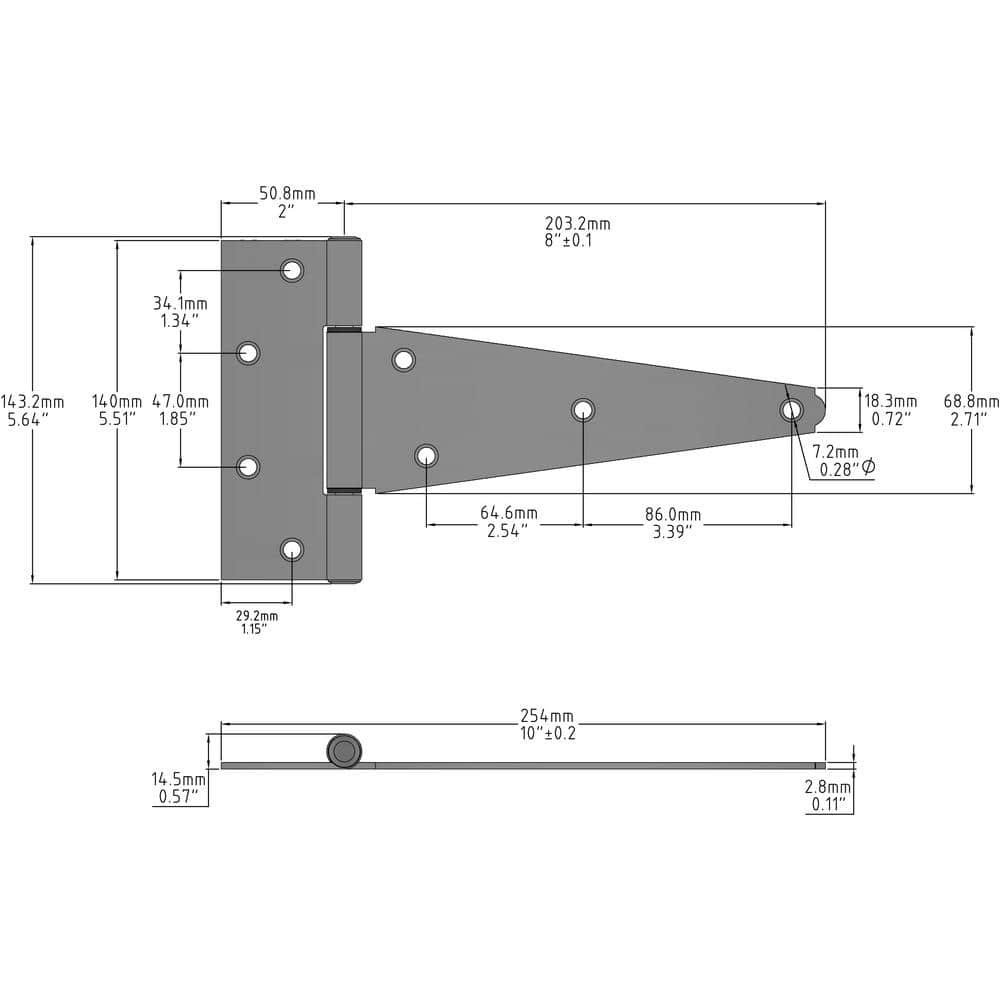 8 in. Standard  Galvanized Heavy-Duty Tee Hinge (2-Pack) - Hercitys