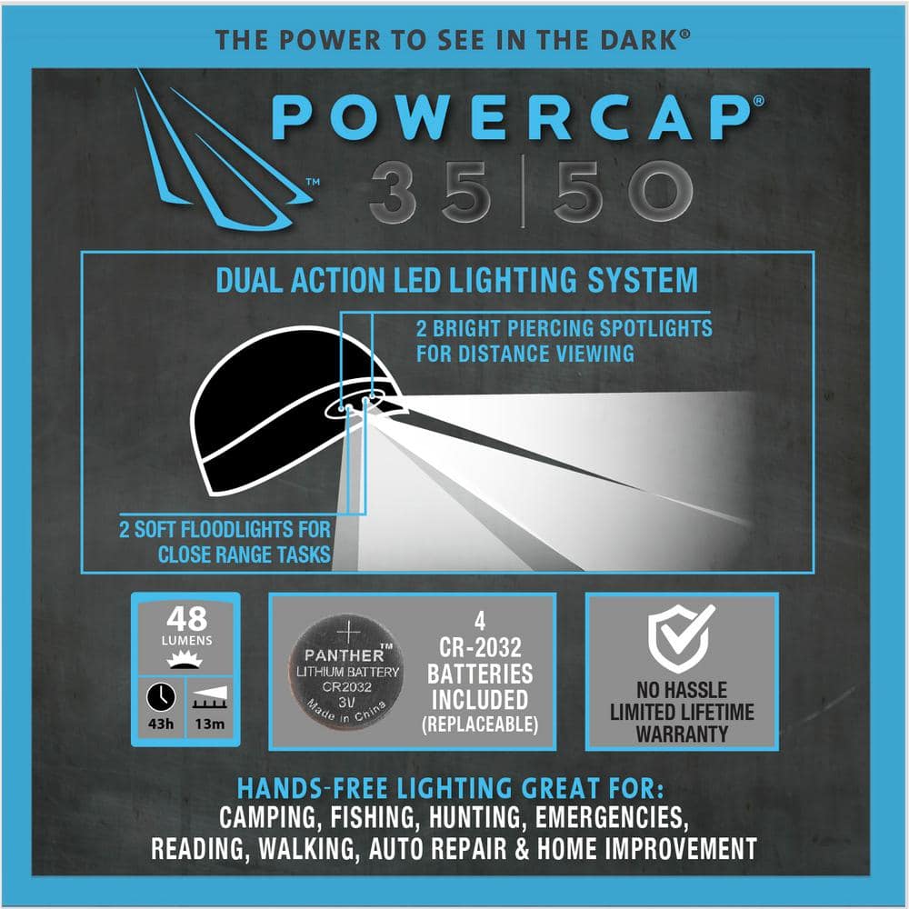 POWERCAP LED Beanie Cap 35/50 Ultra-Bright Hands Free LED Lighted Battery Powered Headlamp Hat – Black Fleece - Hercitys