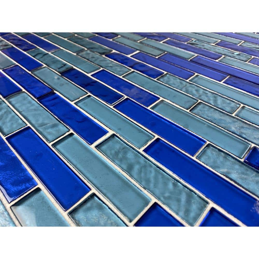 Landscape Horizon Blue 12 in. x 12 in. Textured Glass Brick Mosaic Wall Pool Tile (12.48 Sq. Ft./Case) - Hercitys