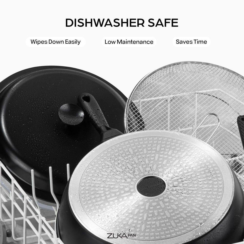 Zuka Everyday Pan 1.25 qt. Aluminum 10 in 1 Ceramic Nonstick Multi-Functional Saute Pan with Lid, Nylon Spoon - Hercitys