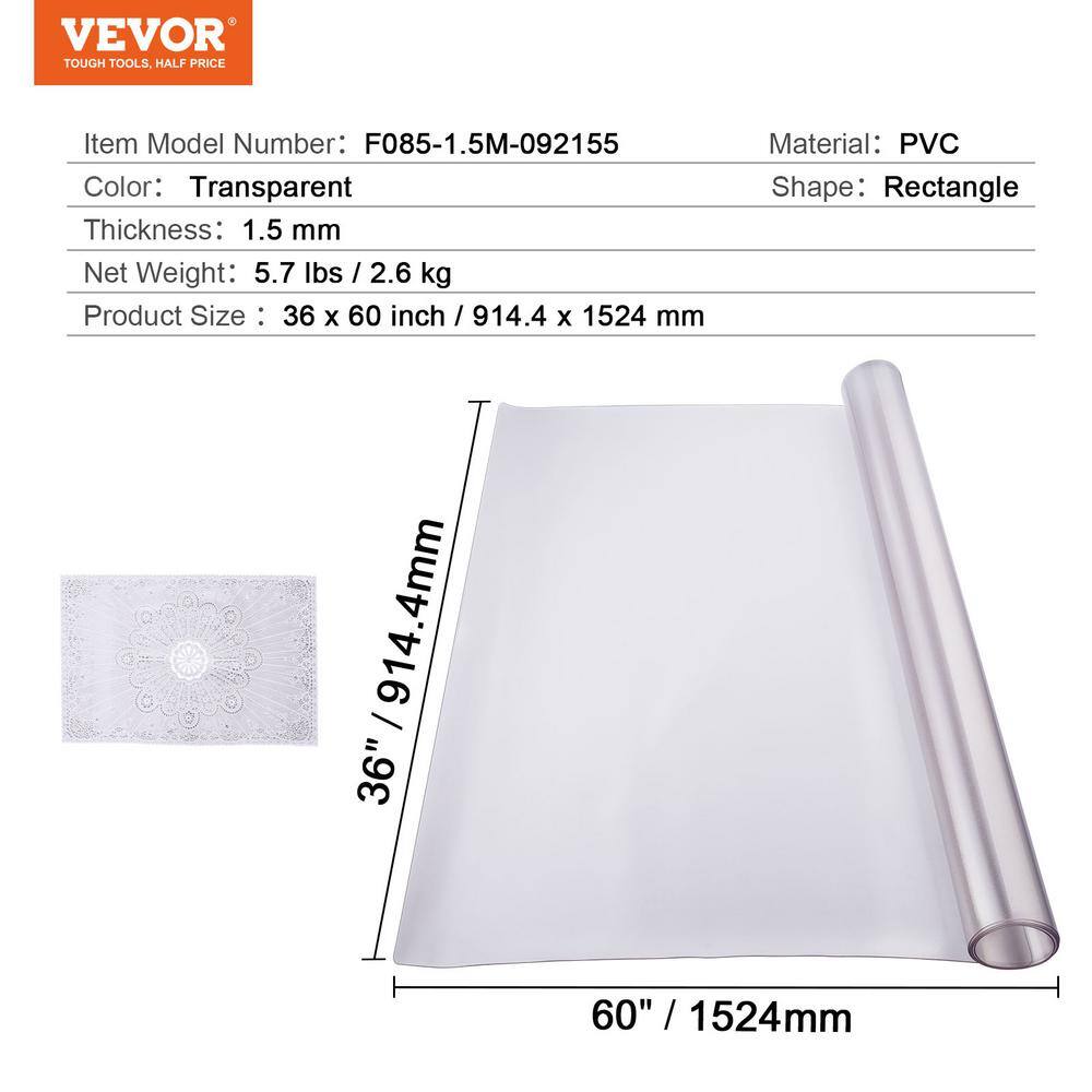 Clear Plastic Table Cover, 36 x 60 in. 1.5 mm Thick Frosted Table Protector, Rectangle, PVC Desk Mat Waterproof, Nature - Hercitys