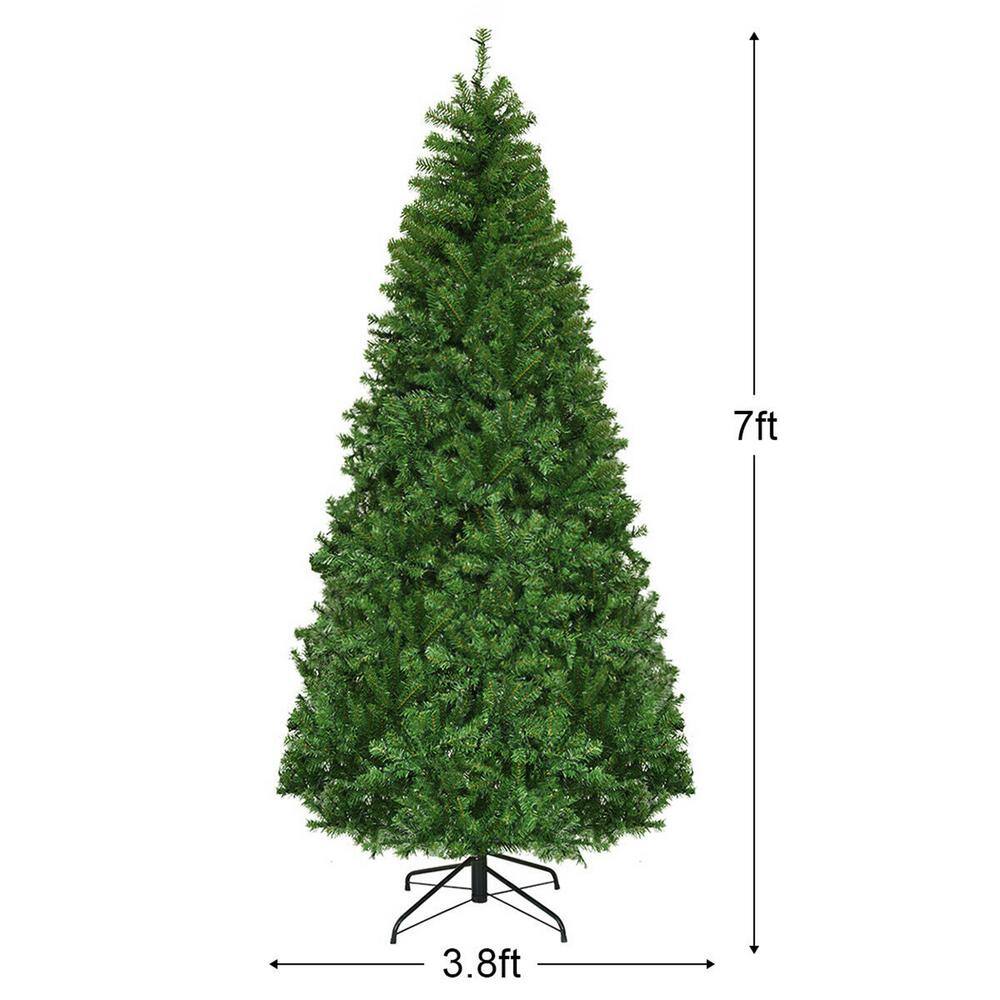 7FT Pre-Lit Artificial Christmas Tree Hinged Tree w/Metal Stand LED Lights - Hercitys