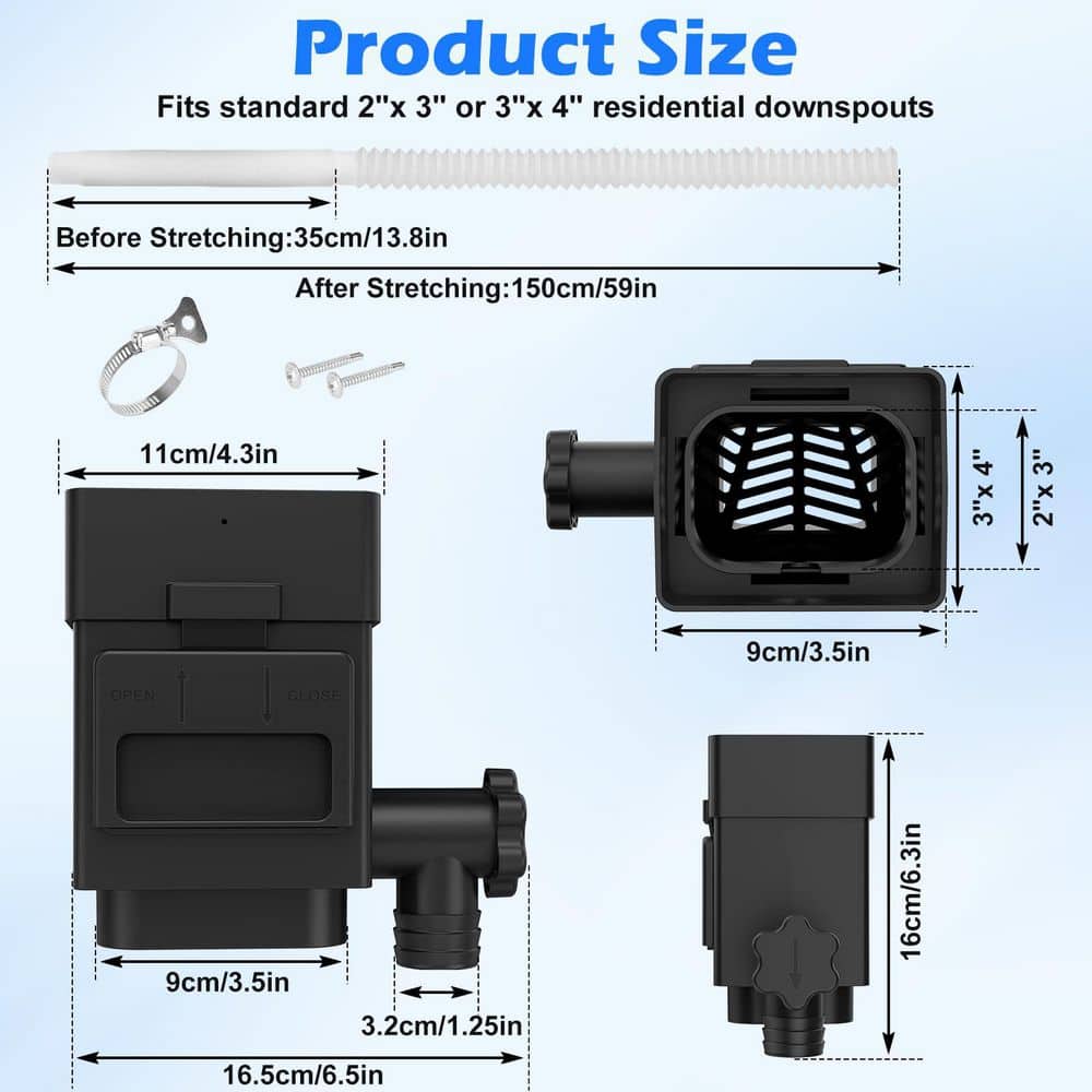 Residential Downspouts,Rain Barrel Diverter Kit with Adjustable Valve and Filter,5 ft. ,for 2in. x 3in. or 3in. x 4in. - Hercitys
