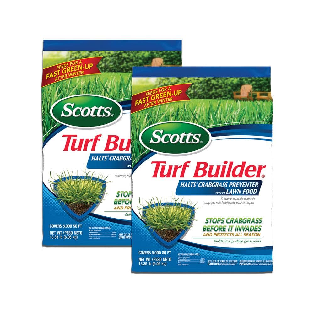 Turf Builder 13.35 lbs. 5,000 sq. ft. Halts Crabgrass Preventer with Dry Lawn Fertilizer (2-Pack) - Hercitys