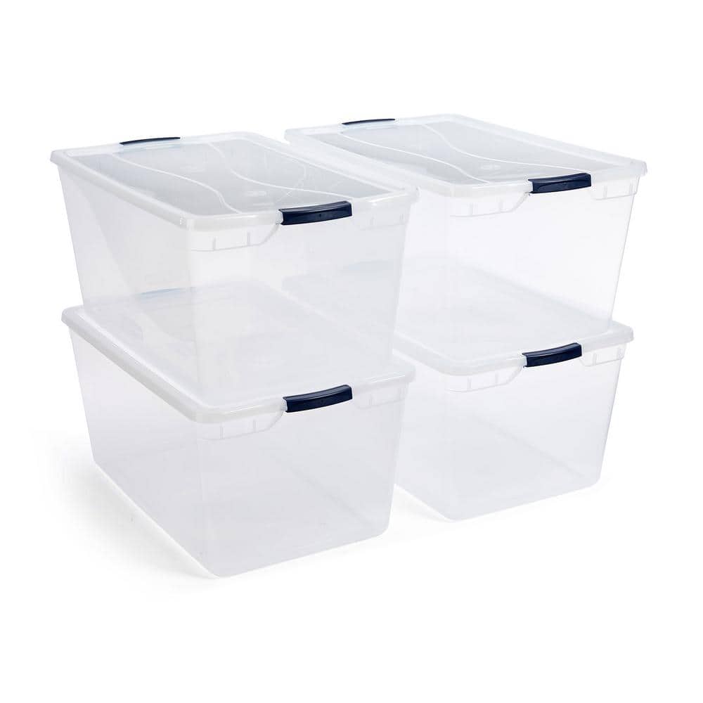 Cleverstore 95 qt. Latching Plastic Storage Container and Lid in Clear (4-Pack) - Hercitys