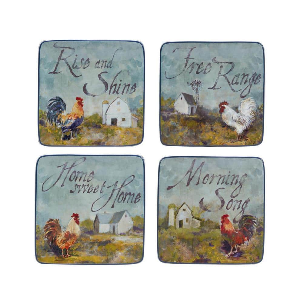 Rooster Meadow Canape Plates Assorted Colors Dessert Plates (Set of 4) - Hercitys
