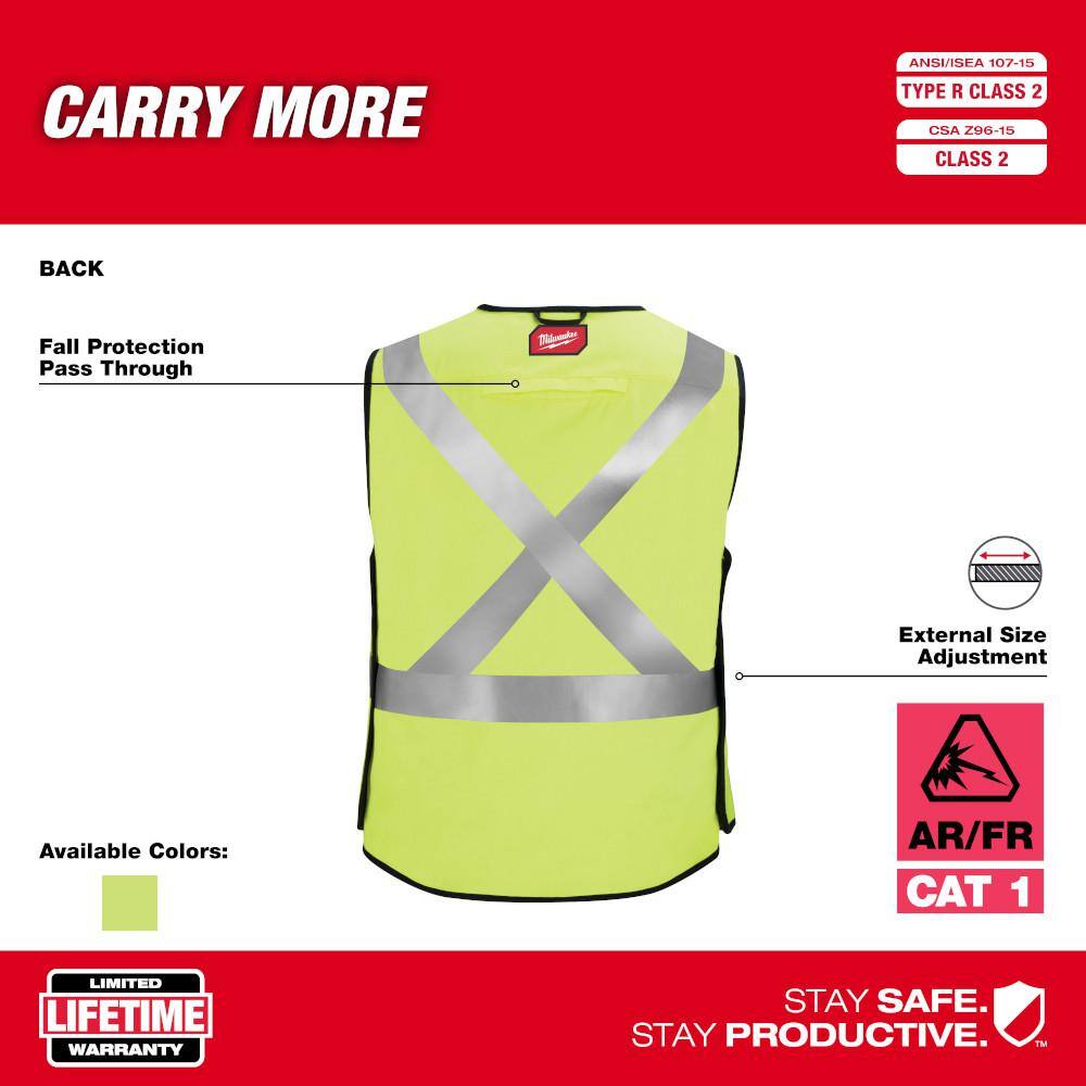 Arc-Rated/Flame-Resistant Small/Medium Yellow Woven Class 2 Breakaway High Visibility Safety Vest with 10-Pockets - Hercitys