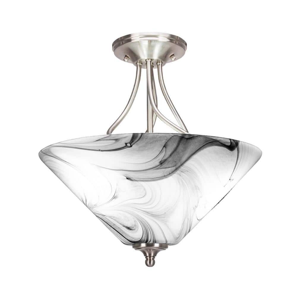 Royale 16 in. Brushed Nickel Semi-Flush with Onyx Swirl Glass Shade - Hercitys