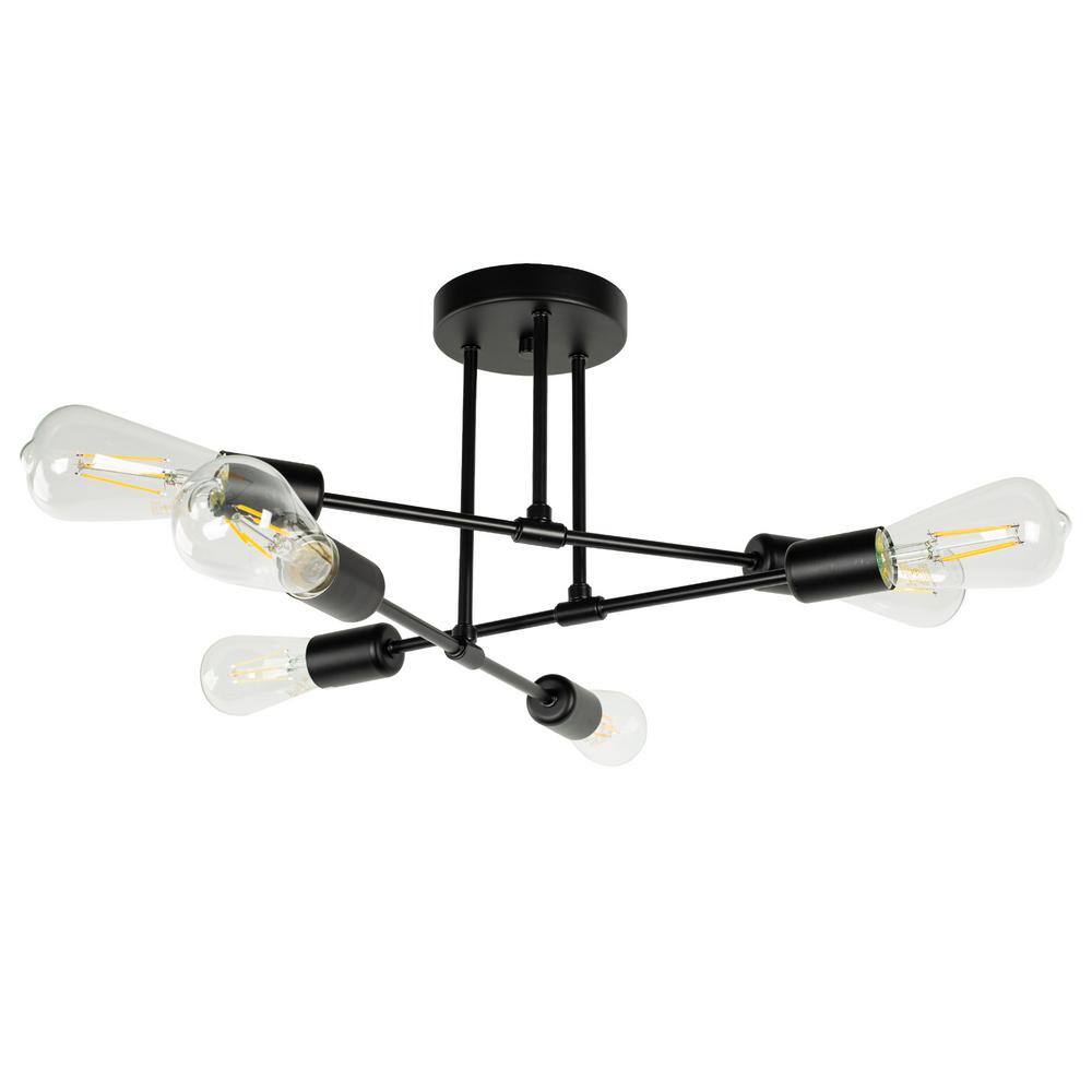 Modern Sputnik 6-Light Semi Flush Mount – Black, Linear Design - Hercitys