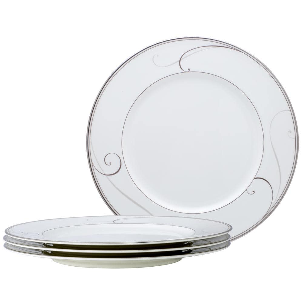 Platinum Wave 11 in. (Platinum) Porcelain Dinner Plates, (Set of 4) - Hercitys