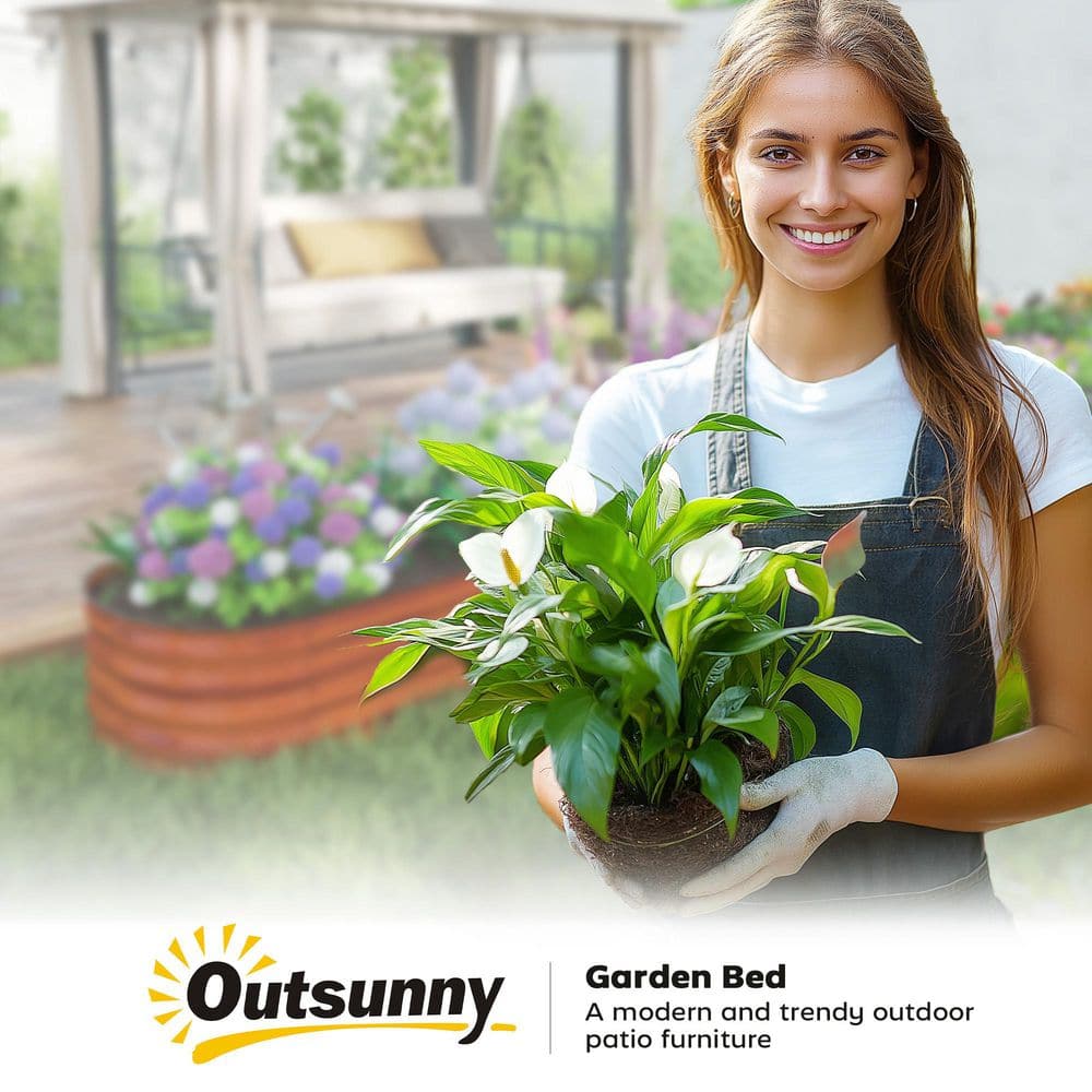 Galvanized Steel Raised Garden Bed, Metal Planter Box with Safety Edging, 94.5 in. x 24.5 in. x 11.75 in., Dark Brown - Hercitys