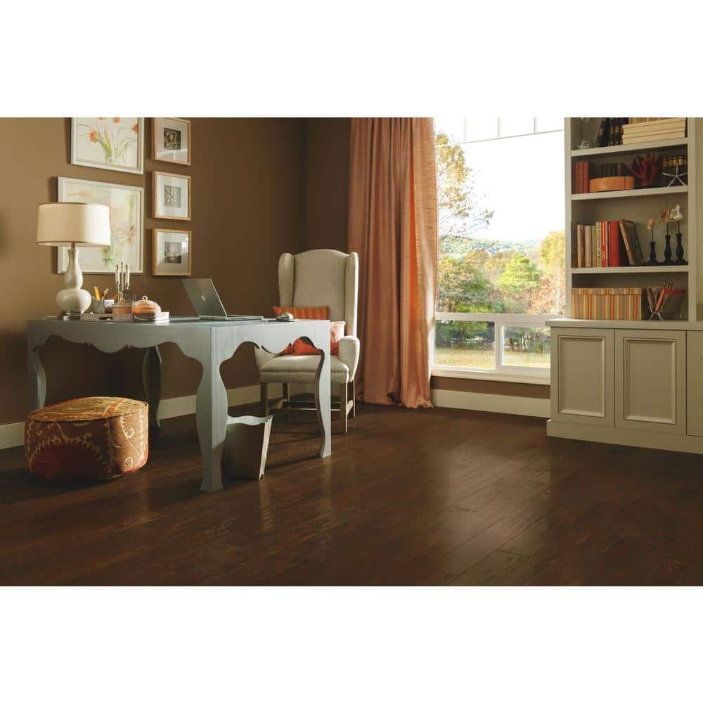 American Vintage Mocha Oak 3/8 in. T x 5 in. W T+G Hand Scraped Engineered Hardwood Flooring (25 sq.ft./ctn) - Hercitys