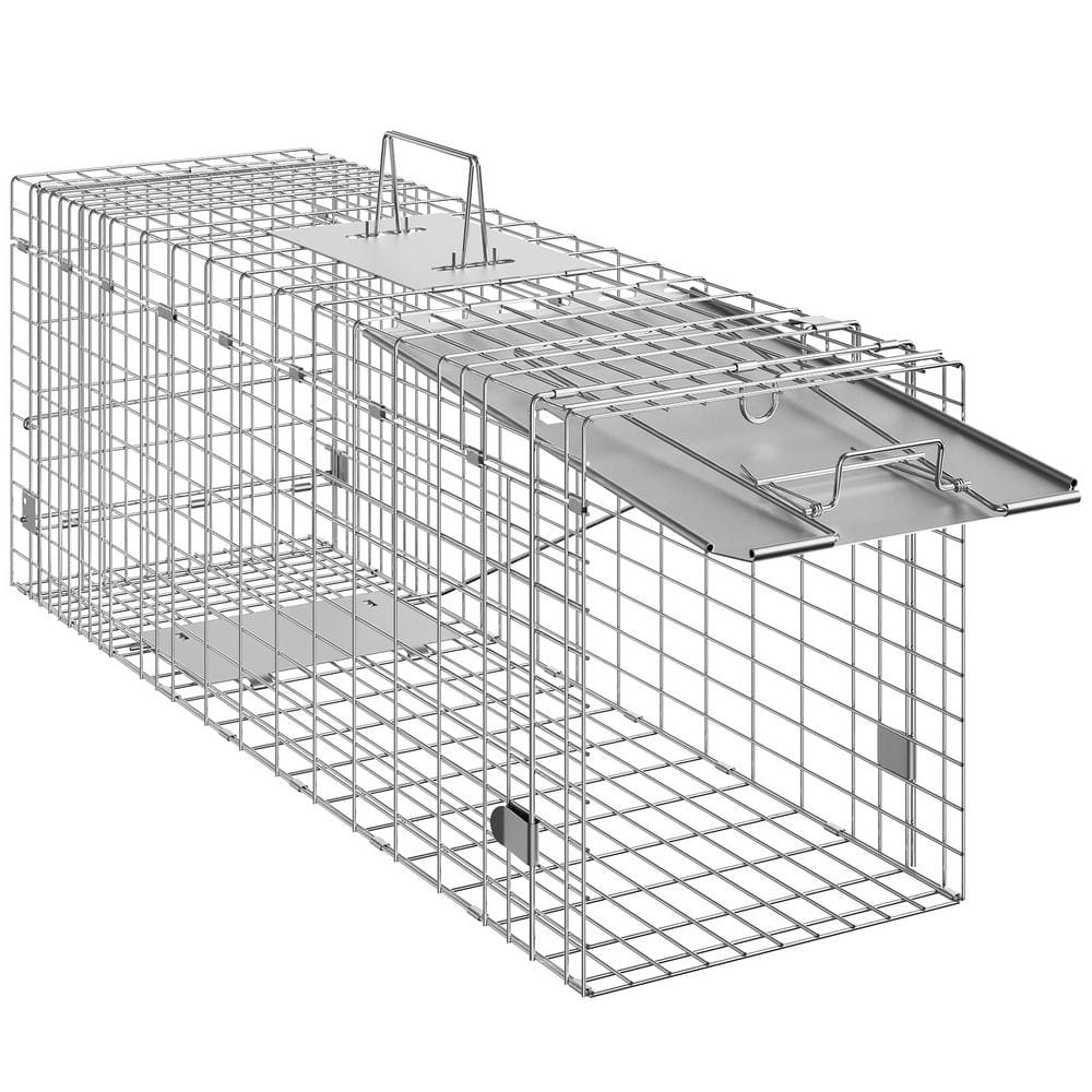 Live Animal Cage Trap 31in. x10in. x12in., Humane Galvanized Iron Trap for Cats, Rabbits, Squirrels, Raccoons - Hercitys