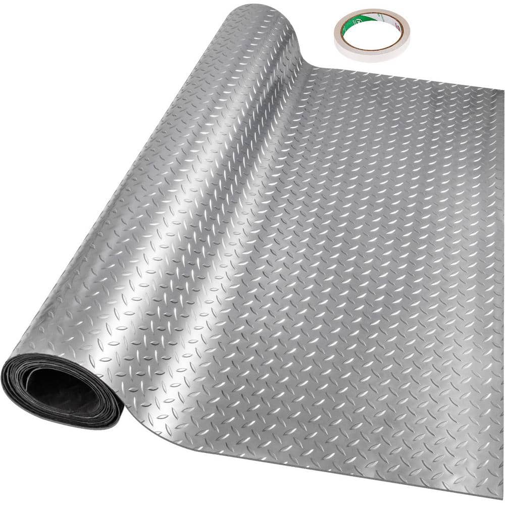 Garage Floor Mat 3.6 ft. W x 25.5 ft. L Garage Mat 0.1 in. Thickness PVC Garage Flooring, Silver - Hercitys