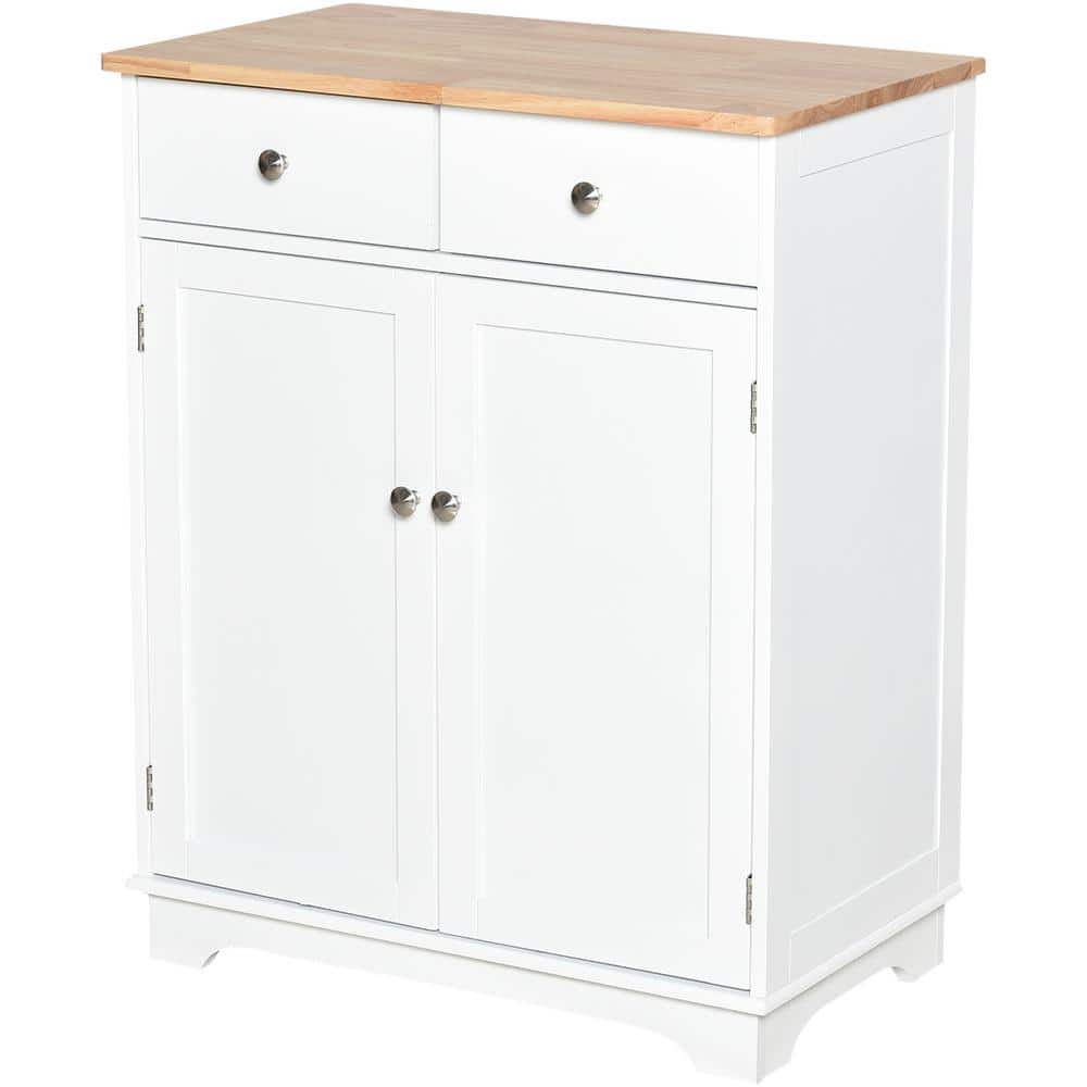 White Wood 15.75 in. Kitchen Island with Cutting Board, Doors, Drawers, Shelf - Hercitys
