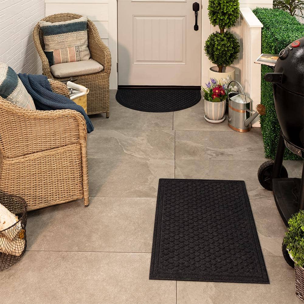 All Weather Charcoal 24 in. x 36 in. 2 Piece Non-Slip Outdoor Door Mat Set - Hercitys