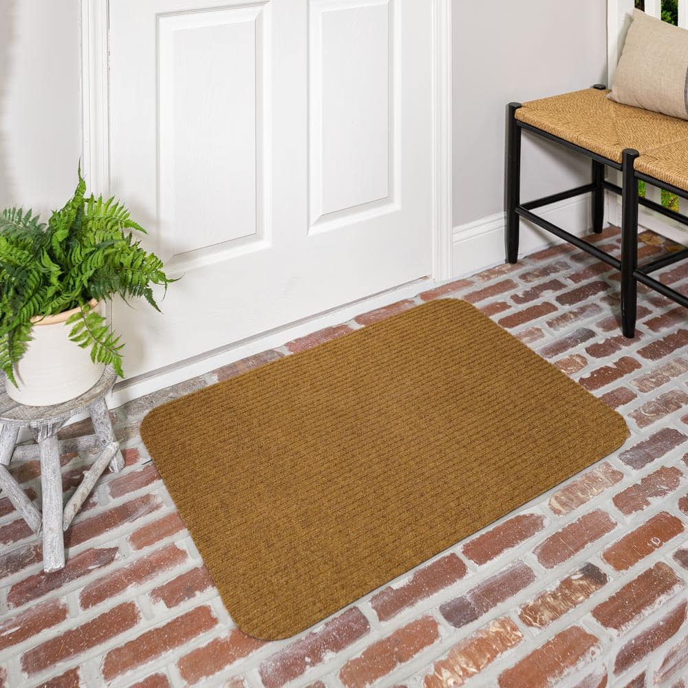 Striped Utility Mat Tan Indoor/Outdoor 24 in. x 36 in. Utility Door Mat - Hercitys