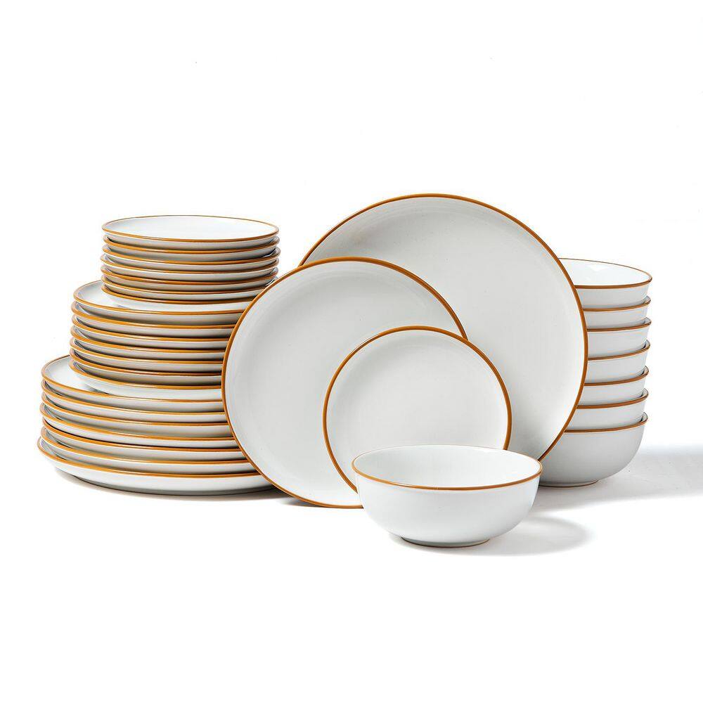 Dinnerware Set, Service for 8 (32-Pieces), Round Plates, Scratch Resistant Ceramic Dinner Ware, White, food storage - Hercitys