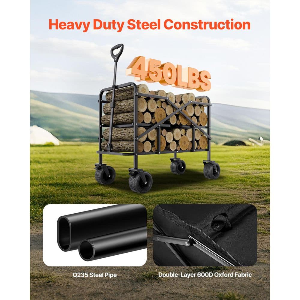 Double Decker Wagon Collapsible, 300L Heavy Duty Folding Wagon Cart, Up to 450 lbs., 5.94 cu. ft., Steel, Garden Cart - Hercitys