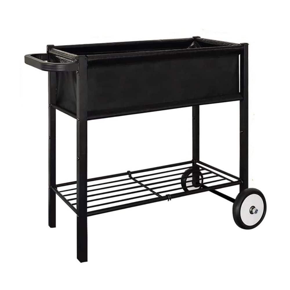 Raised Planter Bed Box 38.5 in. L x 13 in. W x 31 in. H Drainage System Black Metal Elevated Gardening Cart on Wheels - Hercitys