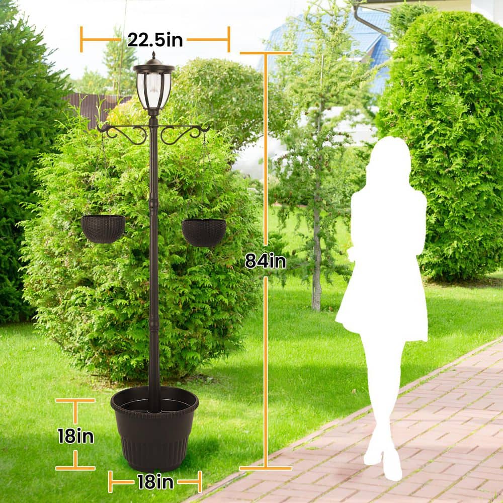 Kenwick 1-Light Outdoor Black Integrated LED Lamp Post and Planter - Hercitys