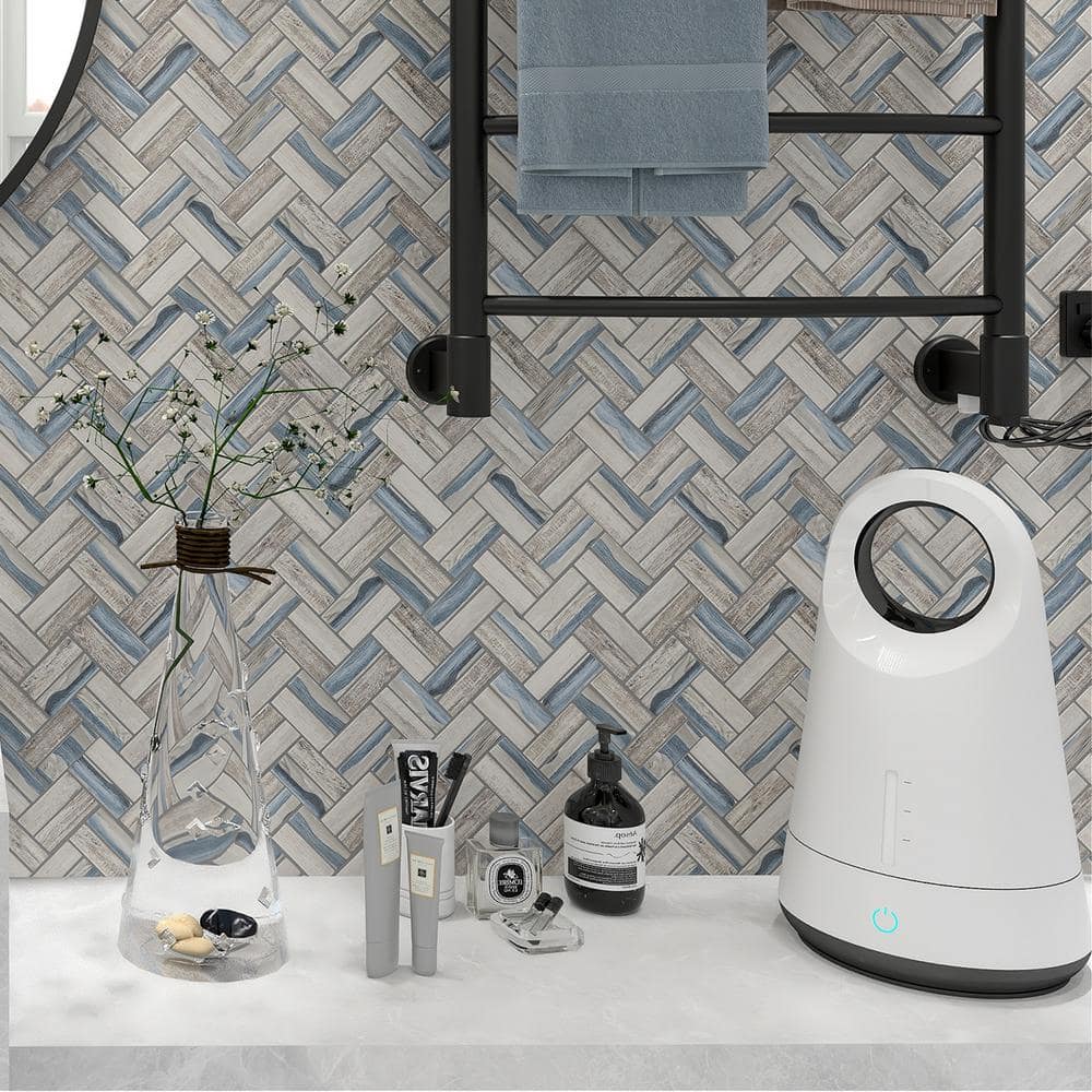 Ecoglassify Wooden Blue 11.11 in. x 12.52 in. Herringbone Matte Glass Mosaic Tile (9.7 sq. ft./Case) - Hercitys