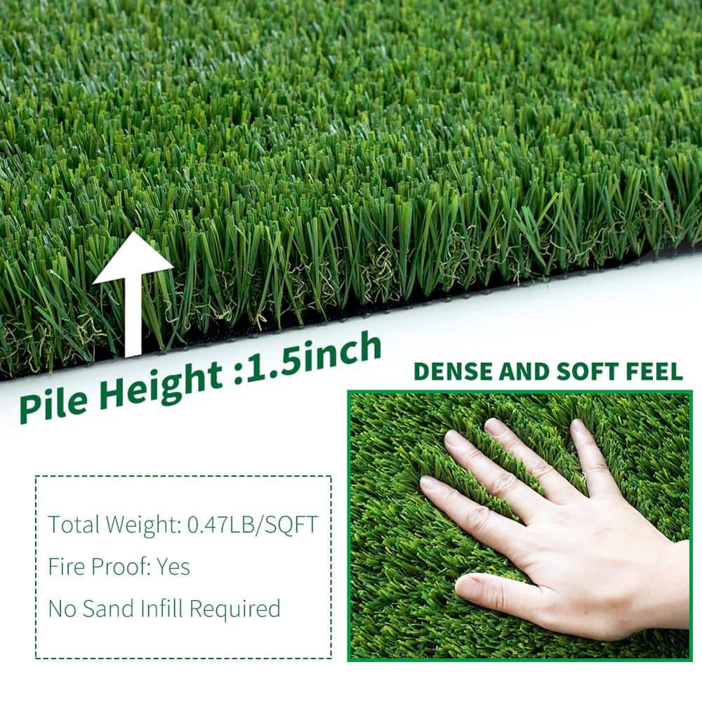 Natural Thick Realistic Deluxe 15 ft. W x Cut to Length Green Artificial Grass Turf - Hercitys