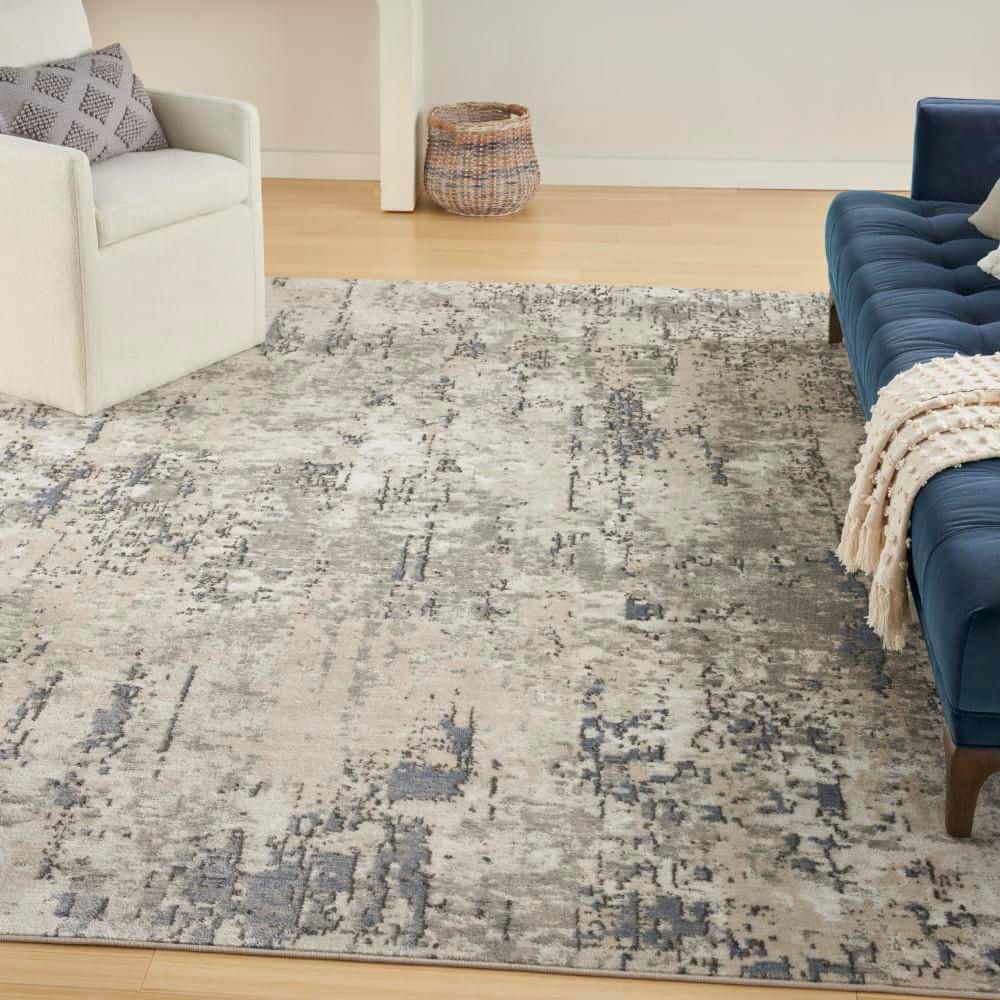Concerto Ivory Blue Grey 5 ft. x 7 ft. Abstract Contemporary Area Rug - Hercitys